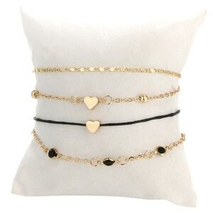 *LILLIAN* 4-Pc Gold x Black Heart Bracelet Set